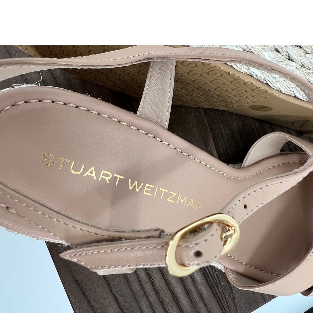 Stuart Weitzman Tan Leather Espadrille Wedge Sandals Size 10.5 Made in Spain NWT - Picture 8 of 9
